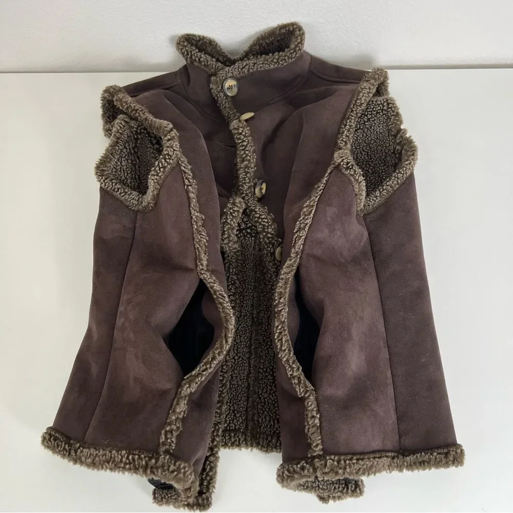 L.L.‎ Bean Faux Shearling Vest Women M Petite Brown Sherpa Western Ranch Jacket